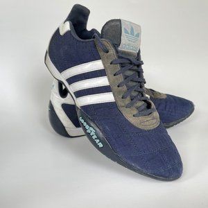 Rare Adidas Tuscany Goodyear Racing Shoes, Quilted Blue Nylon, Size 8.5